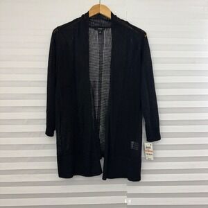 Alfani Womens Black Linen Blend Open Front Cardigan‎ Mesh Knit Sweater 2X NWT